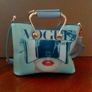 Handbag, baby blue, medium size, 2 handles, shoulder strap included